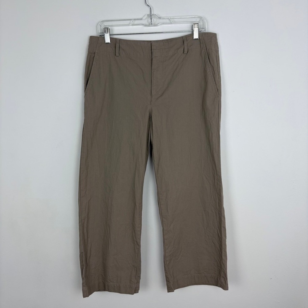Loft Outlet Slim Wide Leg Cropped Pant Taupe Brown Cotton Coastal Office Size 10